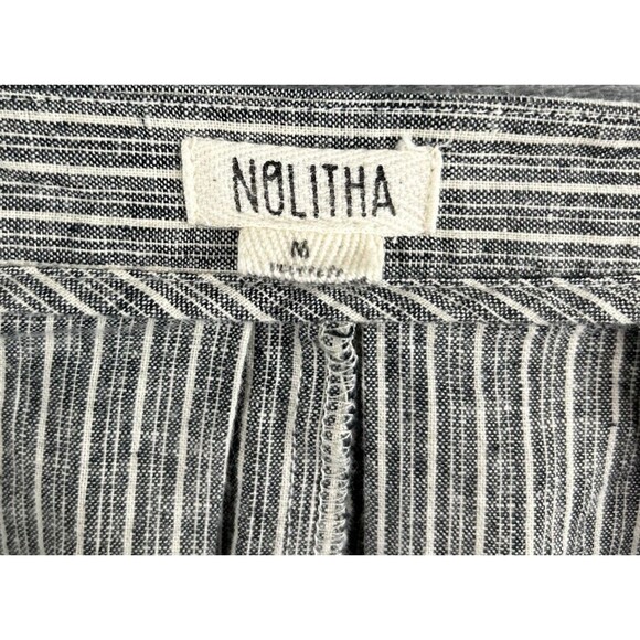 Nolitha Medium Linen Blend Black White Striped Skirt Preppy Skater Pleated - Picture 4 of 8